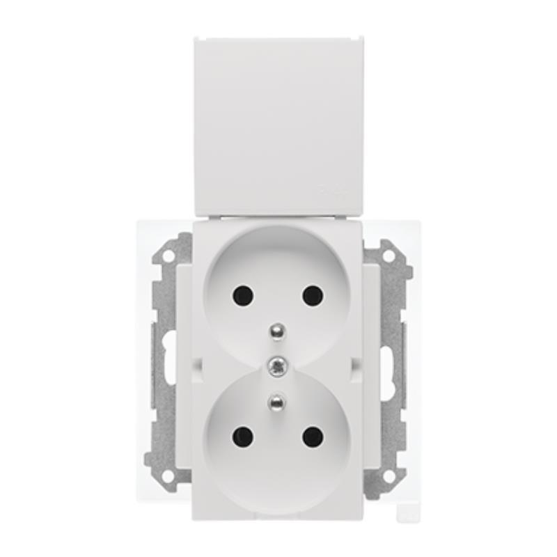 Simon 55 biały - gniazdo podwójne z uziemieniem i uszczelką ramki TGZ2BMCZ.01/111