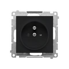 Simon 55 czarny - gniazdo z uziemieniem i przesłonami TGZ1CZ.01/149