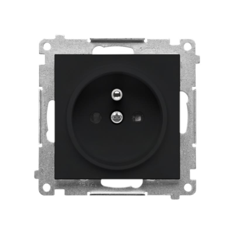 Simon 55 czarny - gniazdo z uziemieniem i przesłonami TGZ1CZ.01/149
