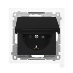 Simon 55 czarny - gniazdo schuko z przesłonami i uszczelką ramki TGSZ1BCZ.01/149