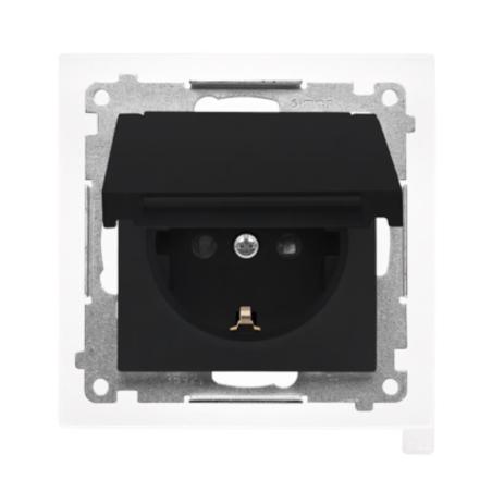 Simon 55 czarny - gniazdo schuko z przesłonami i uszczelką ramki TGSZ1BCZ.01/149