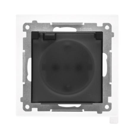 Simon 55 czarny - gniazdo schuko z przesłonami i uszczelką ramki TGSZ1BCZ.01/149A