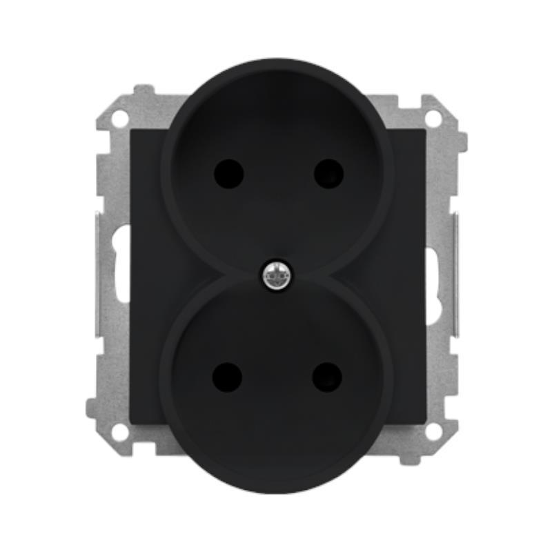 Simon 55 czarny - gniazdo podwójne bez uziemienia TG2MCZ.01/149