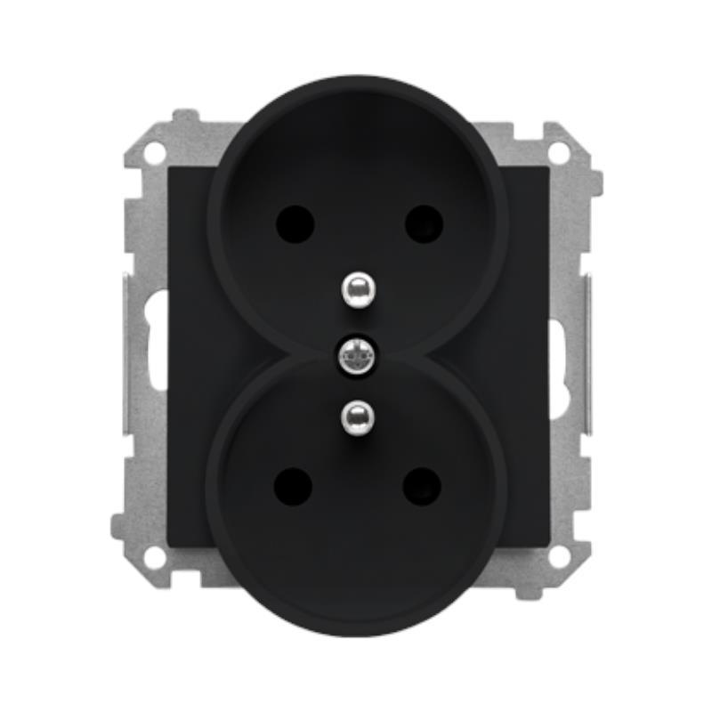 Simon 55 czarny - gniazdo podwójne z uziemieniem TGZ2MCZ.01/149