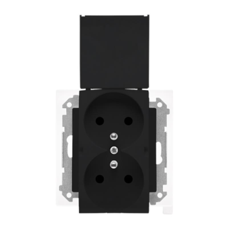 Simon 55 czarny - gniazdo podwójne z uziemieniem i uszczelką ramki TGZ2BMCZ.01/149