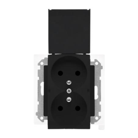 Simon 55 czarny - gniazdo podwójne z uziemieniem i uszczelką ramki TGZ2BMCZ.01/149