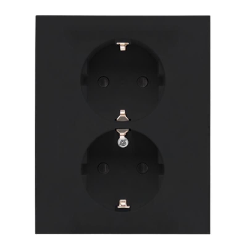 Simon 55 czarny - gniazdo schuko podwójne z przesłonami TGSZ2PZFAR/149