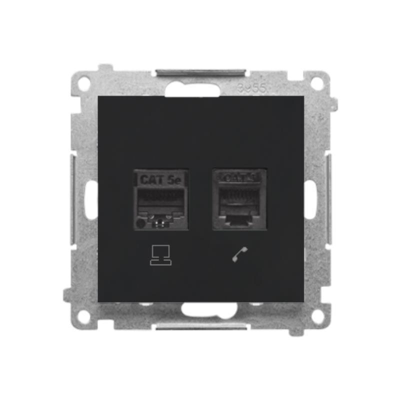 Simon 55 czarny - gniazdo komputerowe RJ45 + telefoniczne RJ12 T5F.01/149