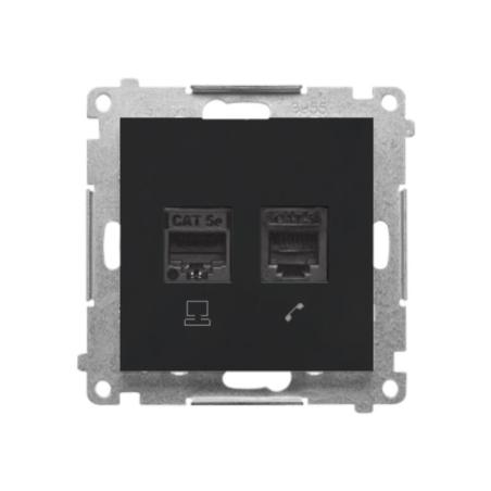 Simon 55 czarny - gniazdo komputerowe RJ45 + telefoniczne RJ12 T5F.01/149