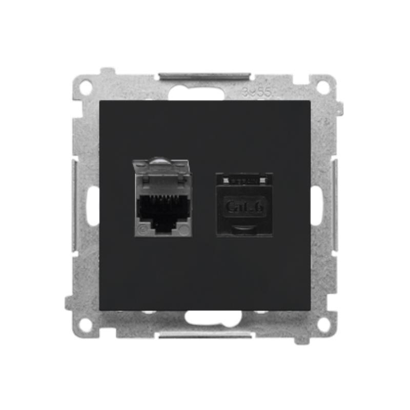 Simon 55 czarny - gniazdo komputerowe RJ45 podwójne ekranowane T62E.01/149