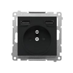 Simon 55 czarny - gniazdo z ładowarką USB TGZ1ZUSB2AA.01/149