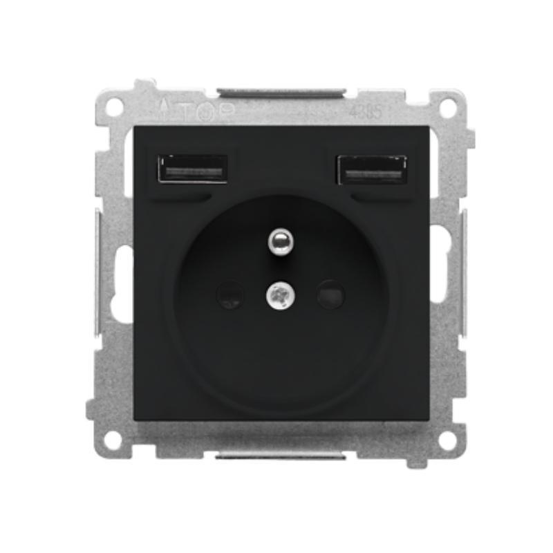 Simon 55 czarny - gniazdo z ładowarką USB TGZ1ZUSB2AA.01/149