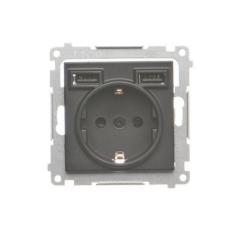 Simon 55 czarny - gniazdo schuko z ładowarką USB TGSZ1ZUSB2AA.01/149