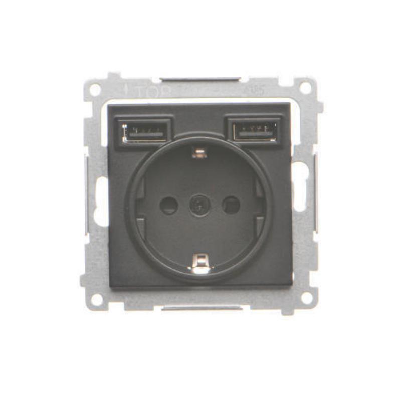 Simon 55 czarny - gniazdo schuko z ładowarką USB TGSZ1ZUSB2AA.01/149 Simon 55 czarny - gniazdo schuko z ładowarką USB TGSZ1ZUSB2AA.01/149