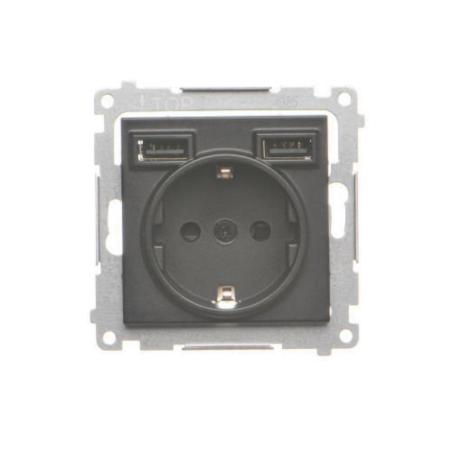 Simon 55 czarny - gniazdo schuko z ładowarką USB TGSZ1ZUSB2AA.01/149