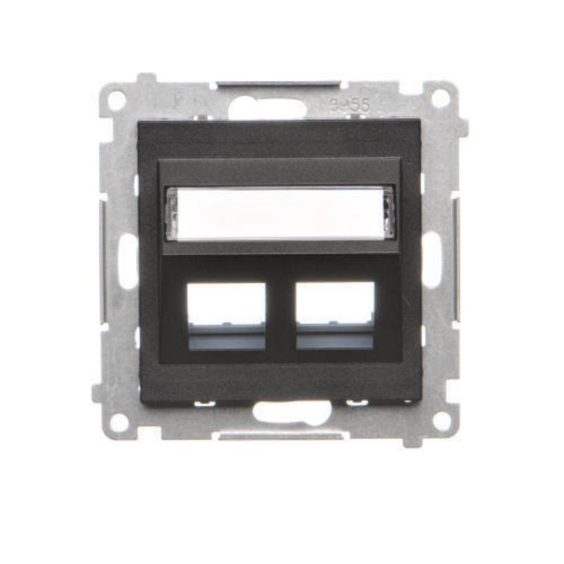 Simon 55 czarny - pokrywa gniazd teleinformatycznych podwójna skośna TKP2S.01/149