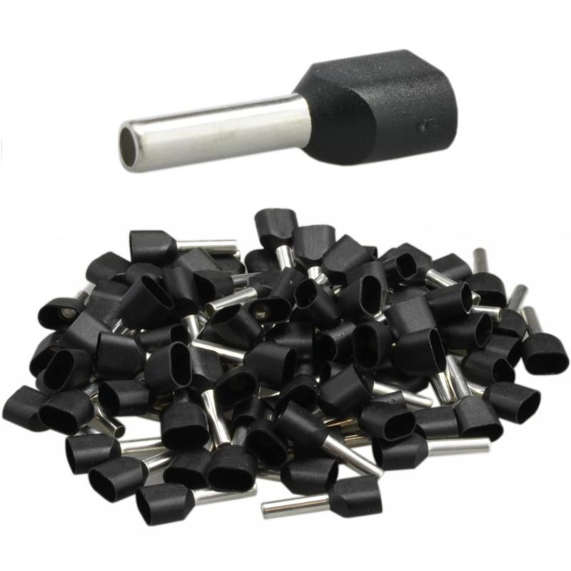 Końcówka tulejkowa izolowana podwójna 2x1.5/12 czarna (100 szt.)