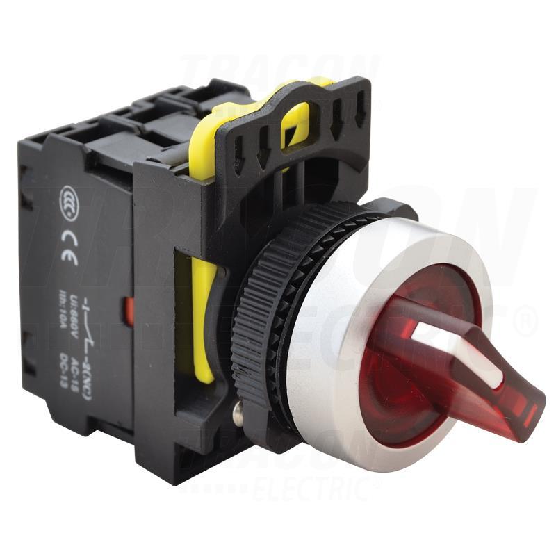 Przełącznik pokrętny podświetlany LED, dwustanowy sprężynowy NYK3-SL24R czerwony