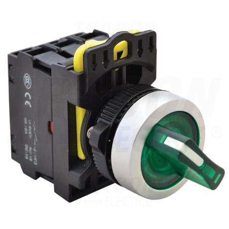 Przełącznik pokrętny podświetlany LED, dwustanowy sprężynowy NYK3-SL24G zielony