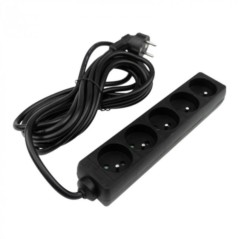 Przedłużacz 5 gniazd 5m z/u 3x1.5mm2 czarny