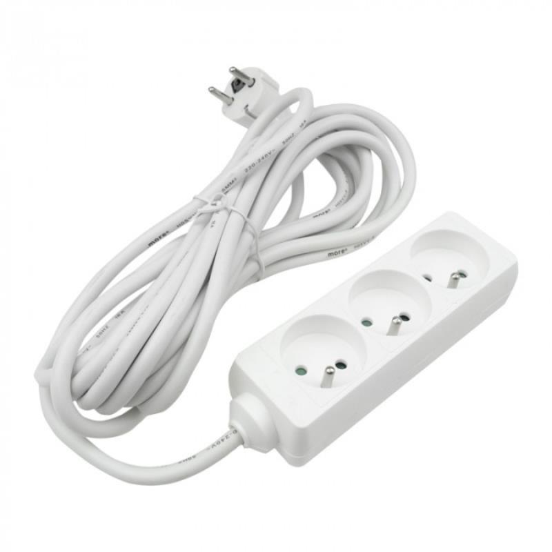 Przedłużacz 3 gniazda 5m z/u 3x1.5mm2 biały