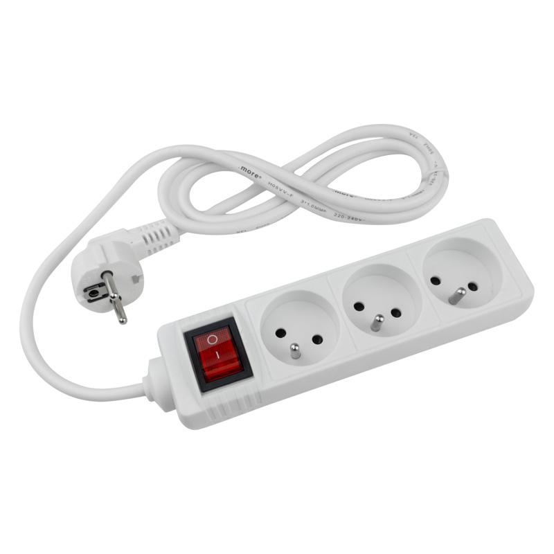 Przedłużacz 3 gniazda 1.5m z/u z wyłącznikiem biały