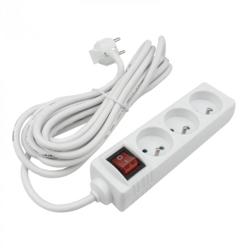 Przedłużacz 3 gniazda 5m z/u z wyłącznikiem biały
