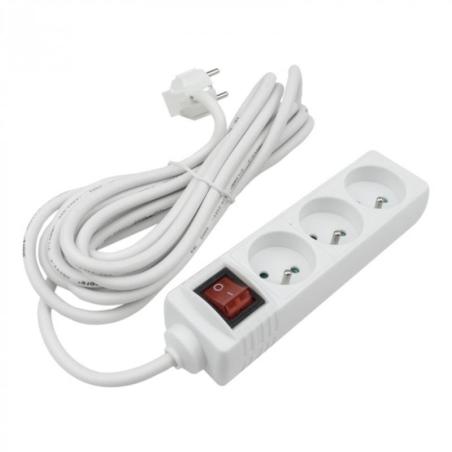 Przedłużacz 3 gniazda 5m z/u z wyłącznikiem biały