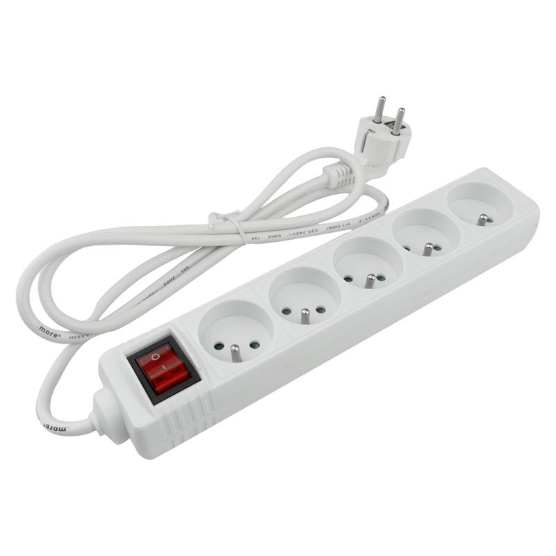 Przedłużacz 5 gniazd 1.5m z/u z wyłącznikiem biały