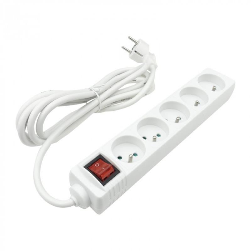 Przedłużacz 5 gniazd 3m z/u z wyłącznikiem biały