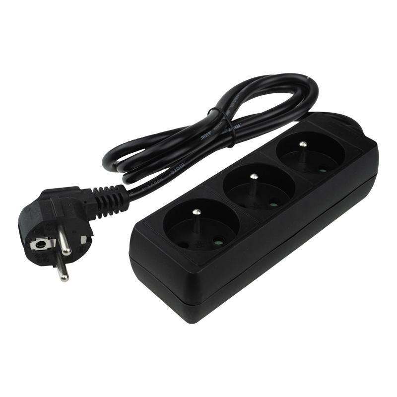 Przedłużacz 3 gniazda 1.5m z/u 3x1.0mm2 czarny