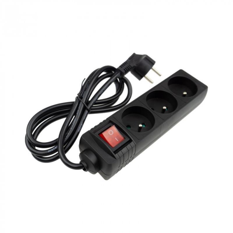 Przedłużacz 3 gniazda 1.5m z/u z wyłącznikiem czarny