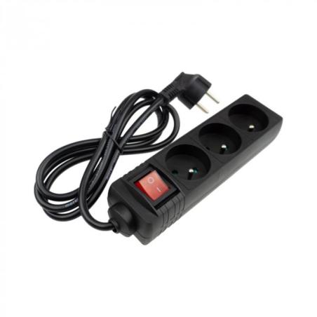 Przedłużacz 3 gniazda 1.5m z/u z wyłącznikiem czarny