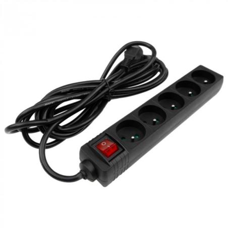 Przedłużacz 5 gniazd 5m z/u z wyłącznikiem czarny