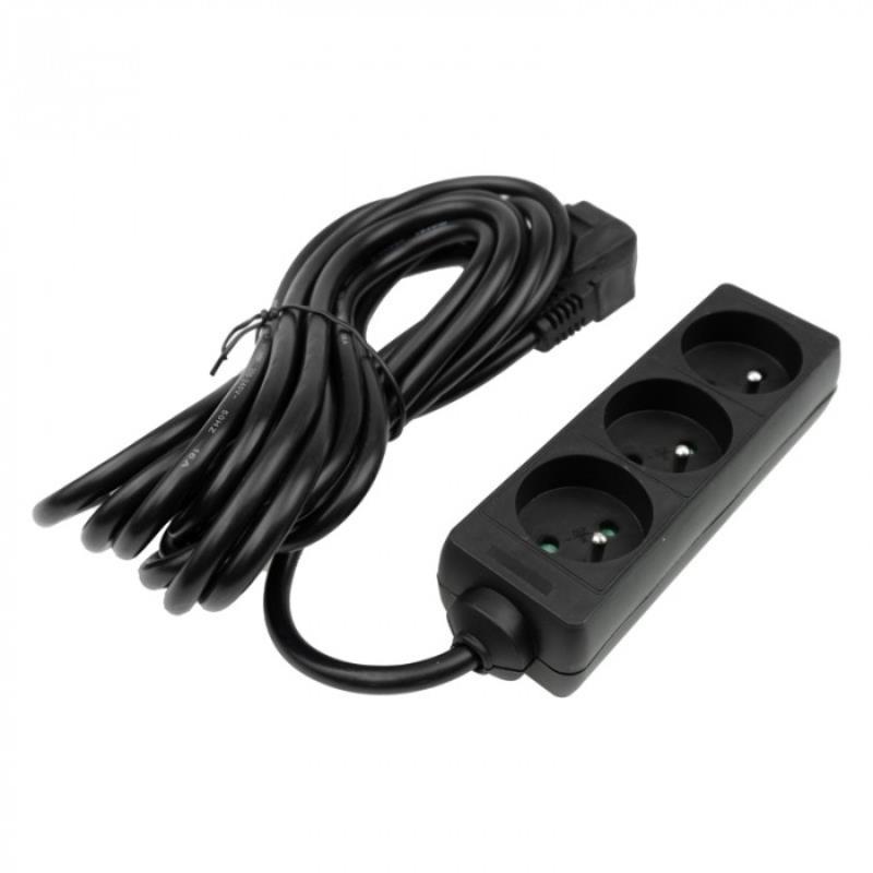 Przedłużacz 3 gniazda 5m z/u 3x1.5mm2 czarny