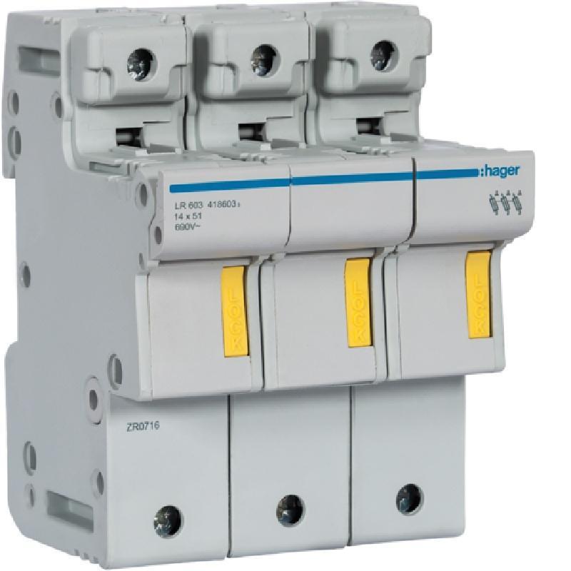 Modułowa podstawa bezpiecznikowa 3P  50A 500V LR603 14x51