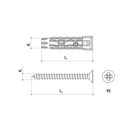 Kołek uniwersalny z wkrętem z łbem stożkowym SFXP-08040060 (100 szt.)