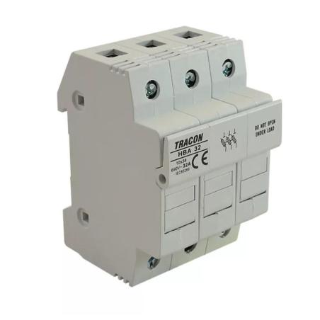 Modułowa podstawa bezpieczników cylindrycznych 32A 10x38 HBA-3P-32 Tracon Electric