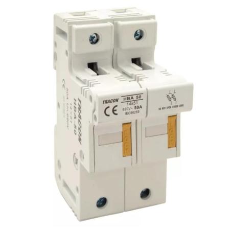 Modułowa podstawa bezpieczników cylindrycznych 50A 14x51 HBA-2P-50 Tracon Electric