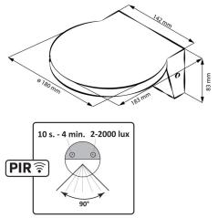Kinkiet, oprawa elewacyjna z czujnikiem ruchu i zmierzchu TESA R LED CZARNA 324030