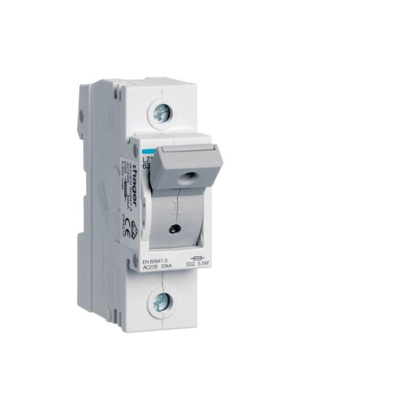 Rozłącznik bezpiecznikowy poziomy D02 1P 63A 400V L71M