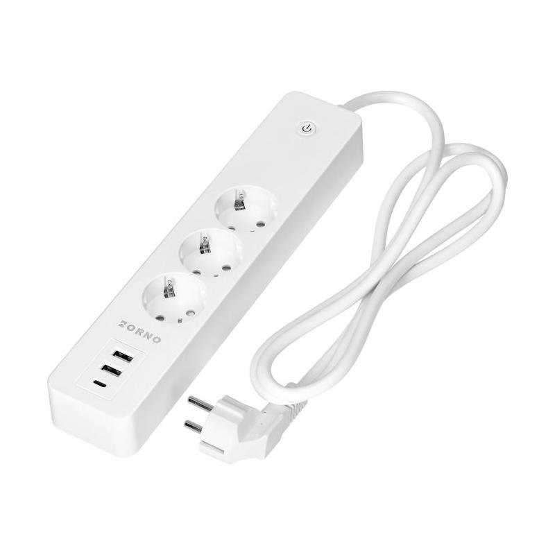 Przedłużacz z 3 gniazdami Schuko z uziemieniem i wyłącznikiem 2xUSB, Tuya Smart Wi-Fi, biały