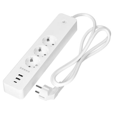 Przedłużacz z 3 gniazdami Schuko z uziemieniem i wyłącznikiem 2xUSB, Tuya Smart Wi-Fi, biały