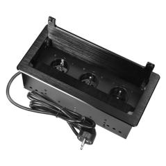 Gniazdo meblowe wpuszczane w blat  1,5m, 3x2P+Z (French), czarne