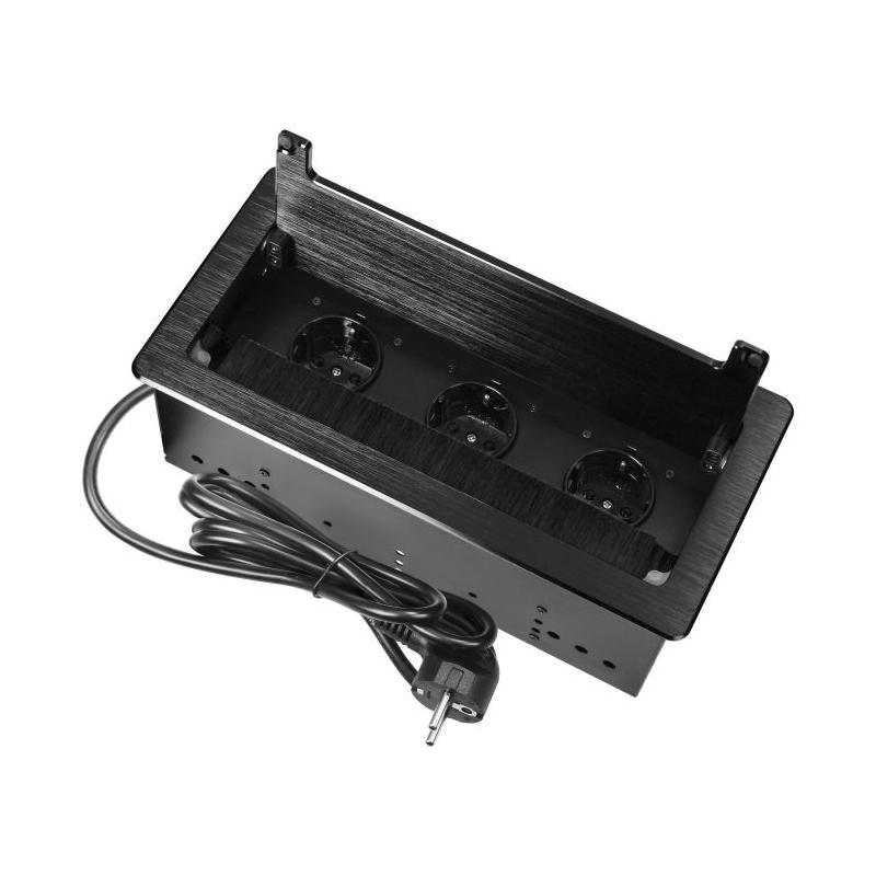 Gniazdo meblowe wpuszczane w blat  1,5m, 3x2P+Z (French) schuko, czarne