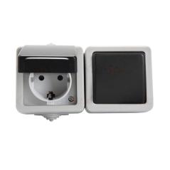 Kanlux Tekno szary - łącznik natynkowy jednobiegunowy i gniazdo natynkowe Schuko IP54