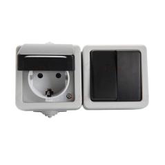 Kanlux Tekno szary - łącznik natynkowy świecznikowy i gniazdo natynkowe Schuko  IP54