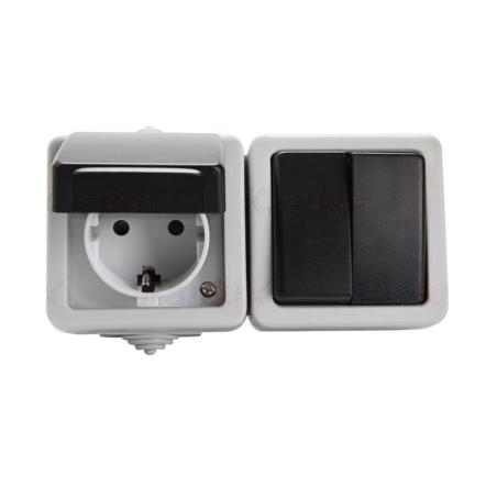 Kanlux Tekno szary - łącznik natynkowy świecznikowy i gniazdo natynkowe Schuko  IP54