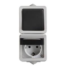 Kanlux Tekno szary - łącznik natynkowy jednobiegunowy i gniazdo natynkowe Schuko  IP54