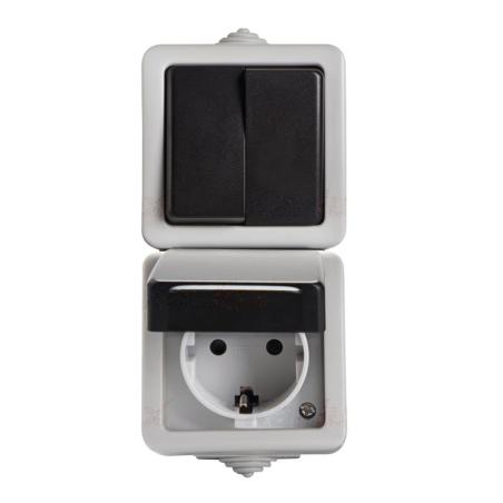 Kanlux Tekno szary - łącznik natynkowy świecznikowy i gniazdo natynkowe Schuko IP54